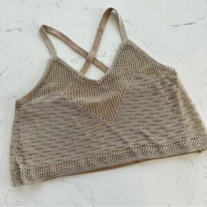 House of Harlow Cropped Gold Shimmery Metallic Knit Top Criss-Cross Back Large